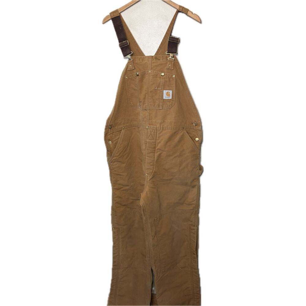 Carhartt Bib Overalls Bibs Women Workwear Brown Canvas Quilted Lined Outdoors 12